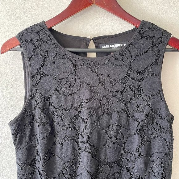 🔥 Karl Lagerfeld Paris | Black Floral Lace Overlay Sheath Cocktail Dress Sz 8 - Picture 3 of 8
